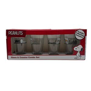 Peanuts Snoopy "Smile, Giggle, Laugh, Cuddle" 16oz Glass & Coaster Set